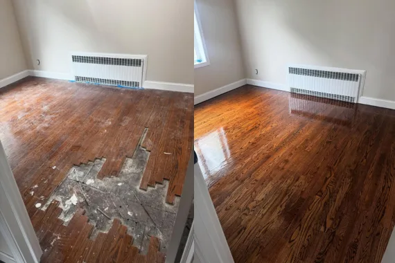 flooring demolition and installation before after